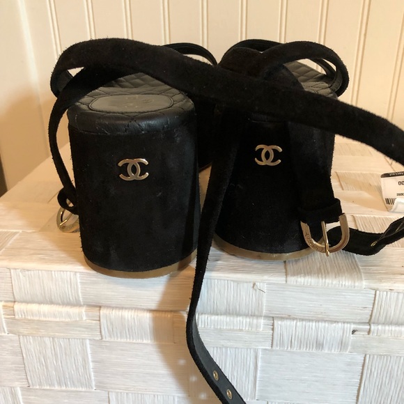 Chanel Black Suede Platform Wedges - Picture 7 of 9